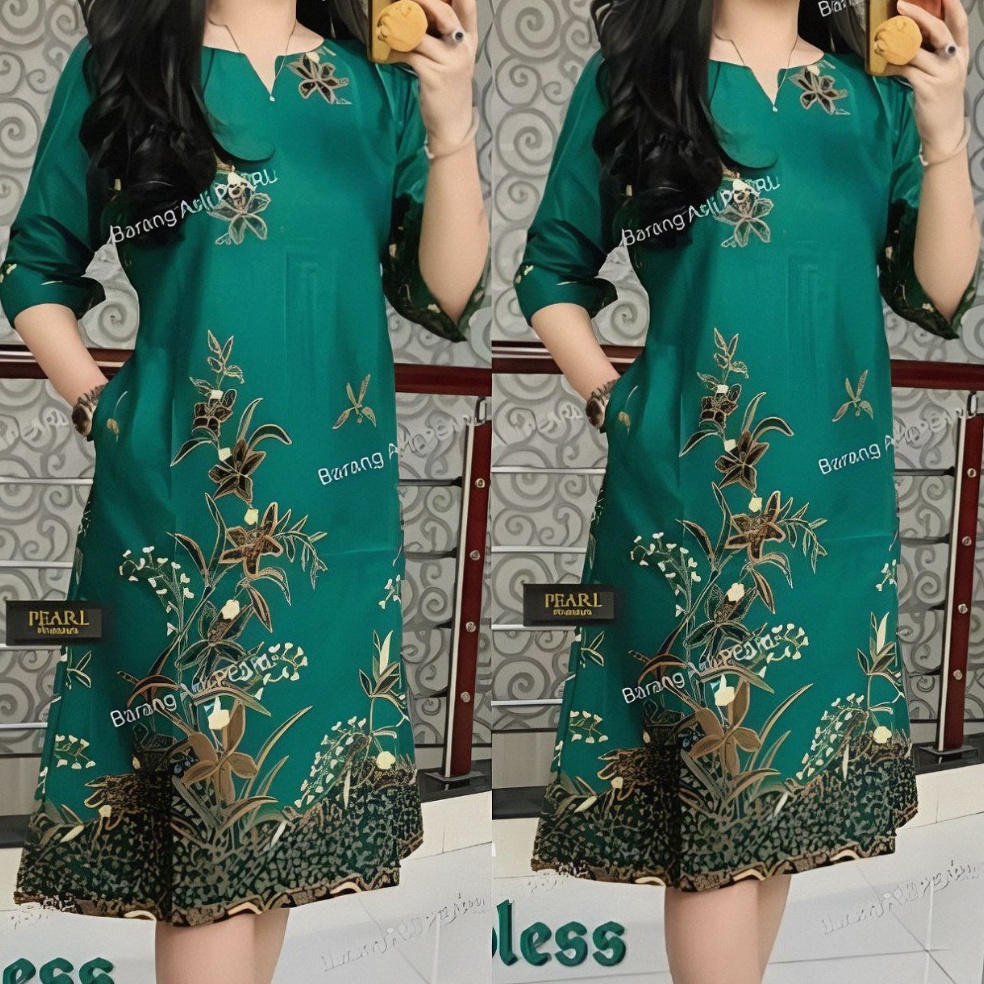KODE L93J DRESS BATIK KOMBINASI MODEL TERBARU 224 SAKU PINGGANG BAJU WANITA MODERN PAKAIAN PESTA CAN