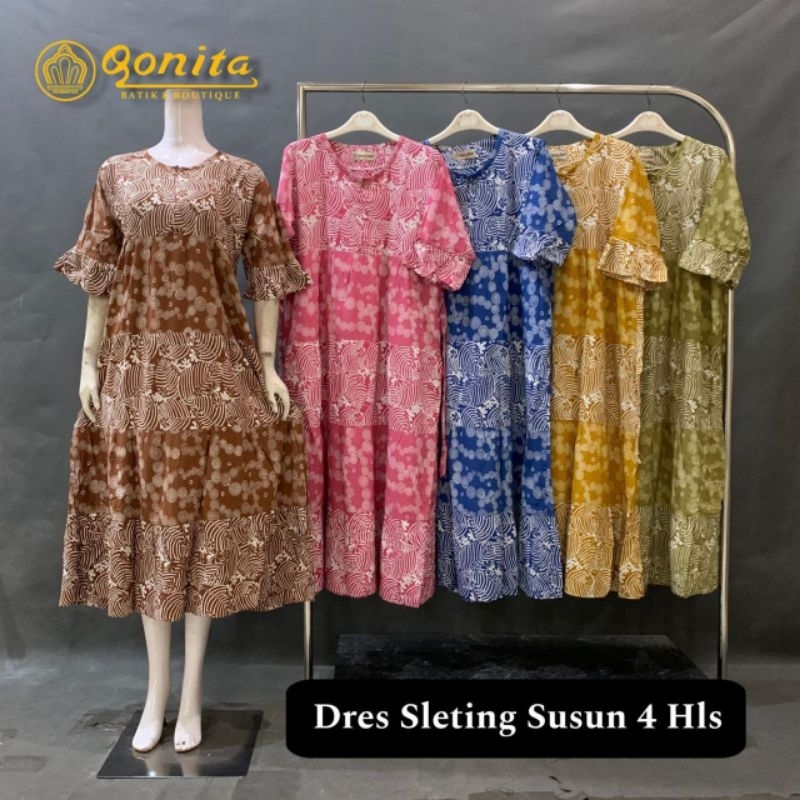 (LD 108 cm) Daster Qonita Batik ll Dres Sleting Susun 4 Hls Daster Premium Adem Nyaman