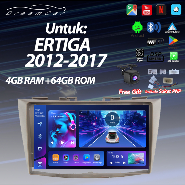 Untuk ERTIGA 2012-2017 6+64G Head Unit Android 14 Mobil 9inch IPS Screen Termasuk Frame / Soket PNP 