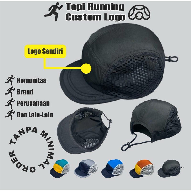 Topi running custom logo sendiri sablon DTF