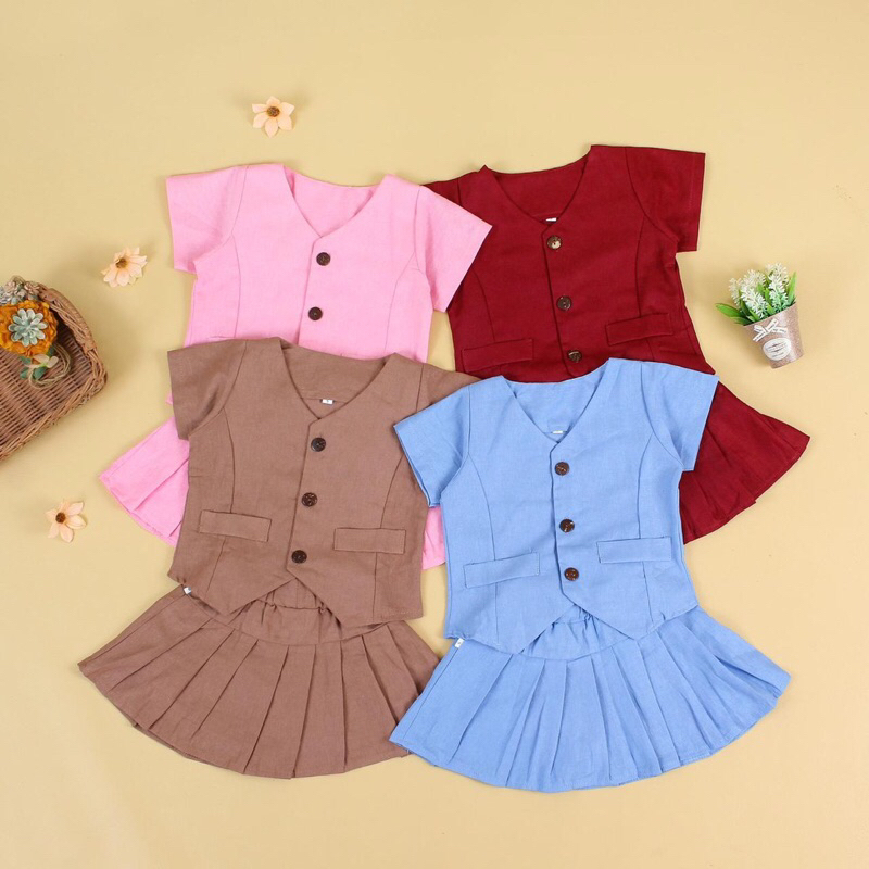 LAIKA SET || setelan anak perempuan bahan linen kahatex usia 1-6 tahun