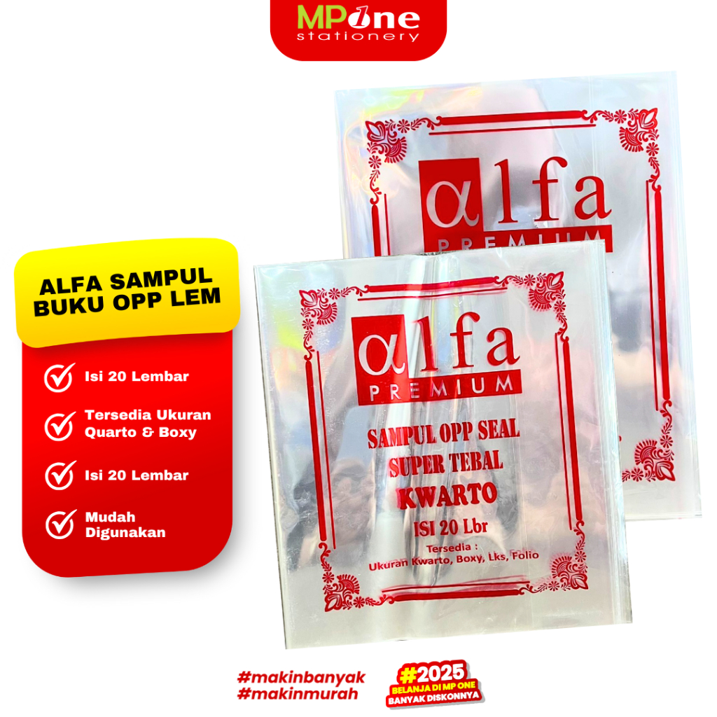 

(1 PACK) Alfa Sampul Buku Plastik Bening Ukuran Quarto & Boxy / Sampul Buku OPP Lem Plastik Isi 20Lembar ALFA