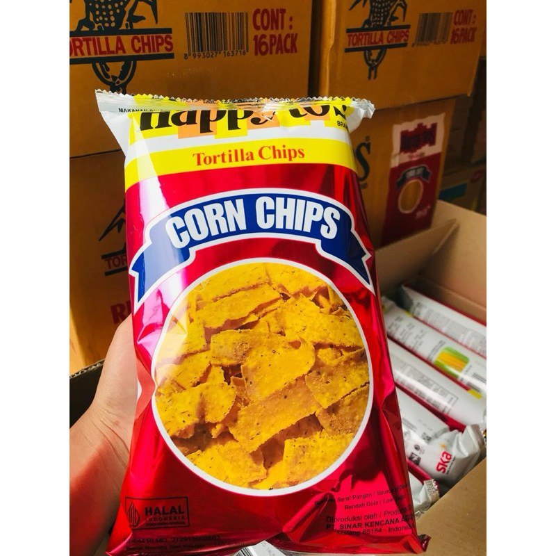 

Happy tos merah 140gr Kripik Jagung Tortilla Chips