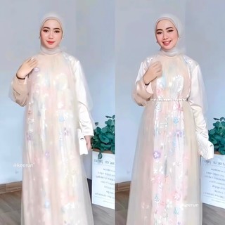 Delova Wardrobe - TANIA DRESS Tile Modern Pesta Tile Premium Lace Embroidery Brocade Brukat Garden Lebaran Idul Fitri Gamis Muslim Wanita Tulle Gamis Kondangan Korean look Rok Tutu  Rok Tile Terbaru Queenbee Fashion Terbaru Termurah