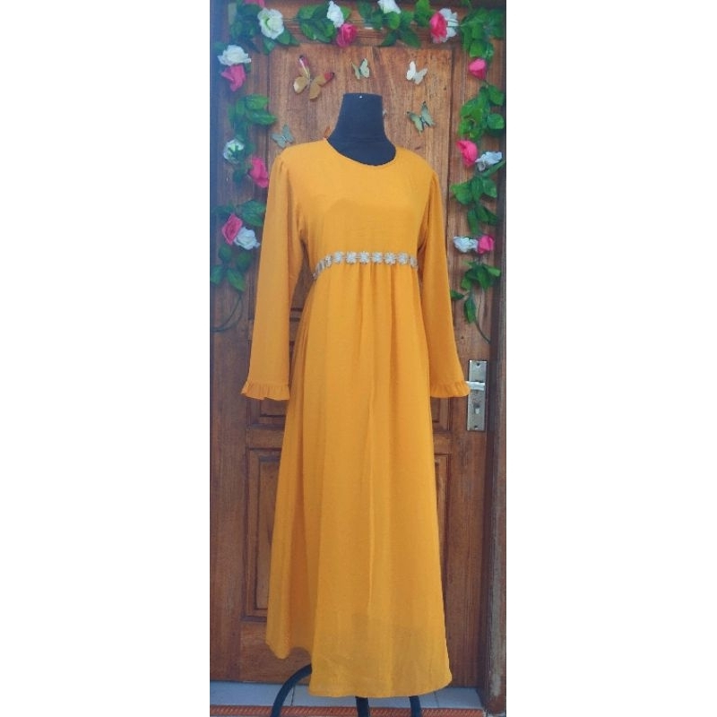 gamis longdress mustard polos sifon full furing ld 90 cm