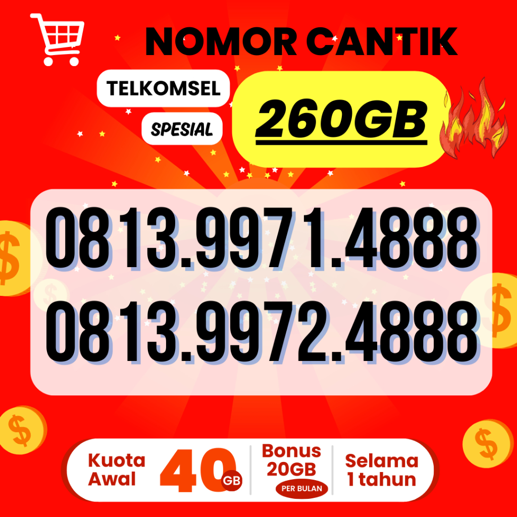 Nomor Cantik Telkomsel Free 260GB Setahun Tanpa Syarat apapun Masa Aktif Kartu 3 tahun - Kartu Perda