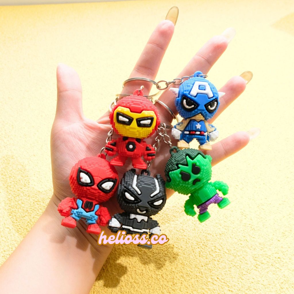 GANTUNGAN KUNCI AVENGERS LEGO BALOK KEYCHAIN KEYRING AVENGERS SUPER HERO IRONMAN SPIDERMAN CAPT AMER