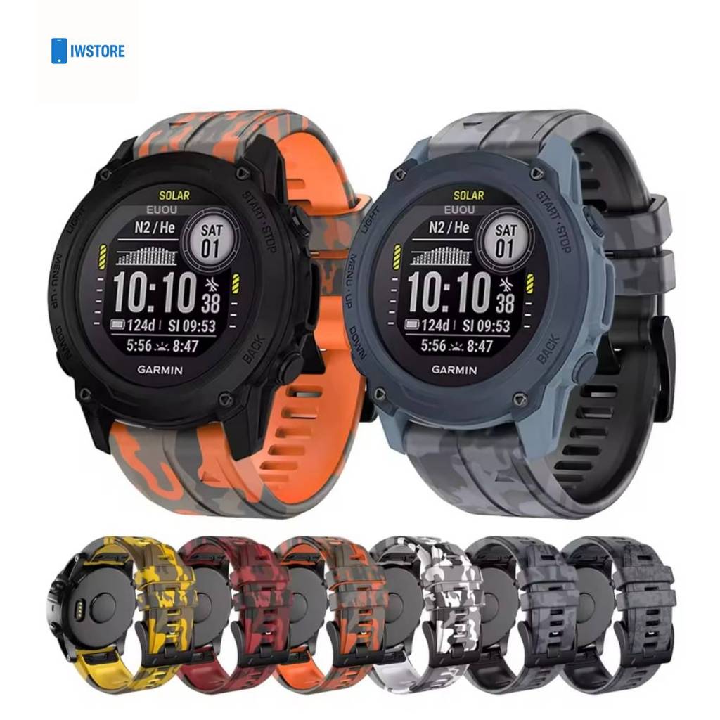 QuickFit 22mm Watch Bands For Garmin Descent G1 Solar/D2 Mach 1/Descent Mk2 MK2i Camo flage Silicone