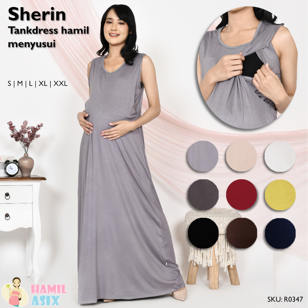 Sherin – Tankdress inner gamis hamil menyusui “Estila Mama” Krem/Putih/Marun/Coklat/Abu/Biru/Hitam