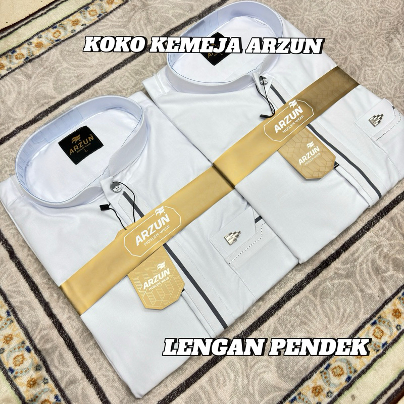 Arzun-Kemeja Koko Premium Putih Lengan Pendek