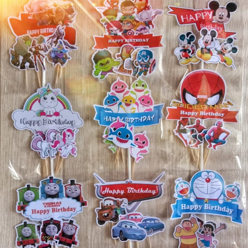 [TERMURAH] 1 Set Toper Cake Beragam Karakter Kartun untuk Hiasan Kue Ulangtahun / Ultah Anak