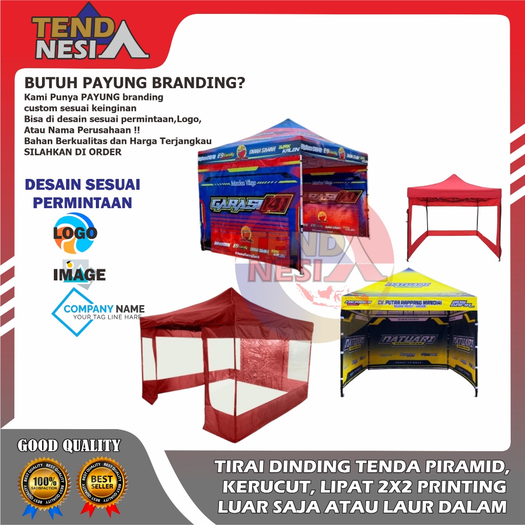 TIRAI DINDING TENDA LIPAT TENDA CAFE PIRAMID TENDA KERUCUT 2X2M