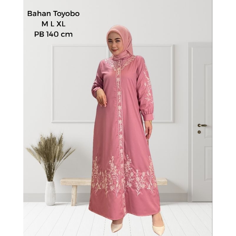 Gamis Marsya Bordir Bahan Katun Toyobo Busana Wanita Muslim Busui dan Wudhu Friendly