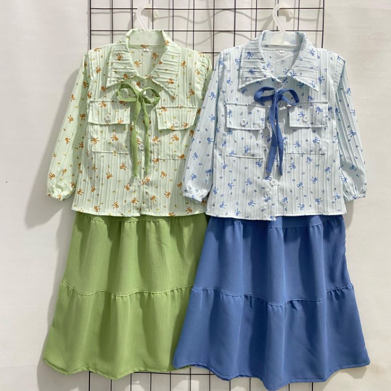 SETELAN ROK ANAK 2-12 TAHUN BAHAN CRINKLE  KEKINIAN