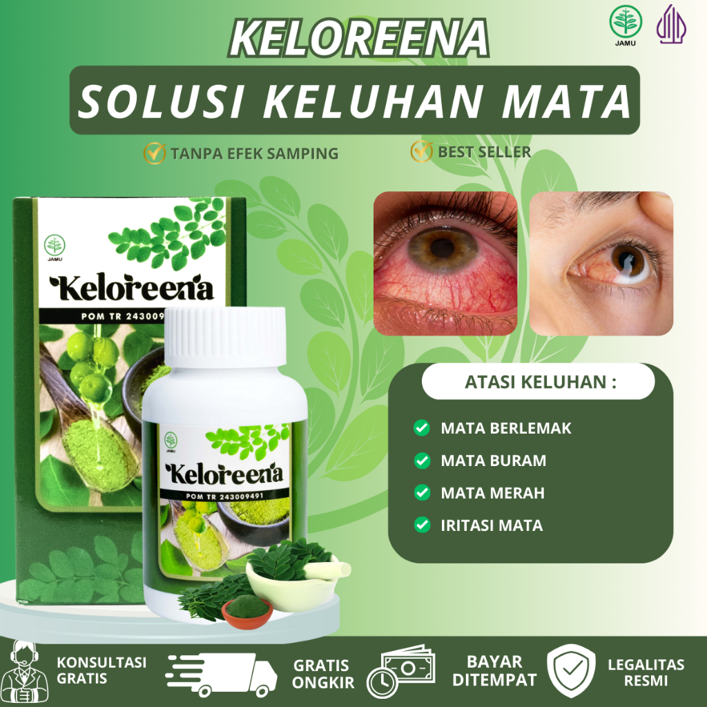 KELOREENA - Vitamin Mata, Mata Berlemak/Ptegerium, Mata Buram, Pembersih Pterigium,  Mata Katarak