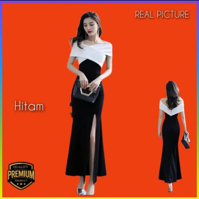 Baju Gaun Pesta Wanita Alexa Long Dress Kondangan Korea Kekinian Hitam
