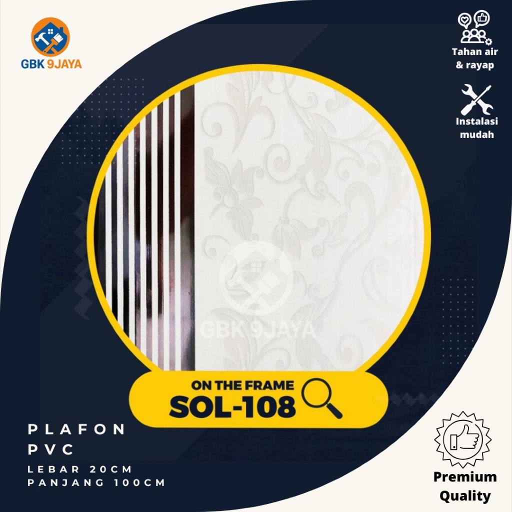 Plafon PVC Putih Motif 108 Lebar 20cm Panjang 100cm Tahan Air Anti Rayap Premium Mudah Dipasang