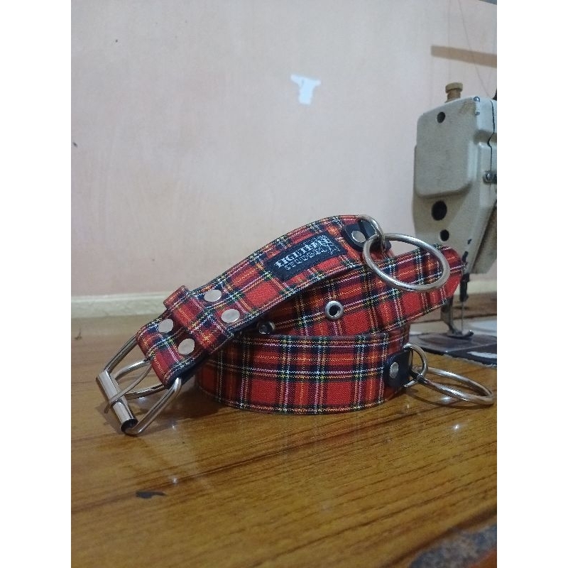 Eightball tartan Ring O red belt / spike belt /sabuk punk / ikat pinggang