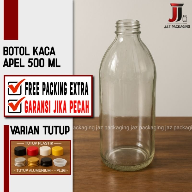 Botol Kaca 500ml / Botol kaca Apel 500ml /  Botol kaca 500ml / botol cuka apel 500ml