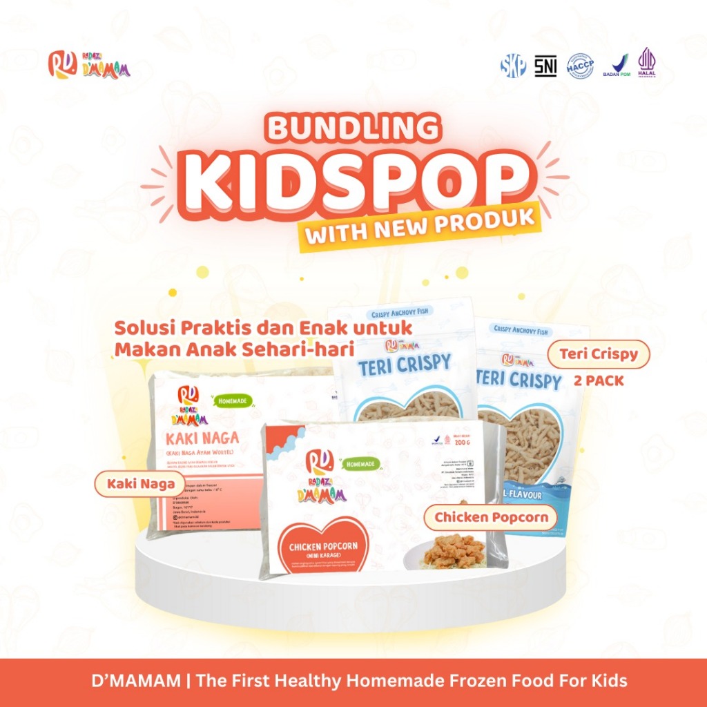 

Bundling KidsPOP (Teri Crispy 2pc, Kaki Naga Ayam, Chicken Popcorn) Bento Frozen Anak D'MAMAM