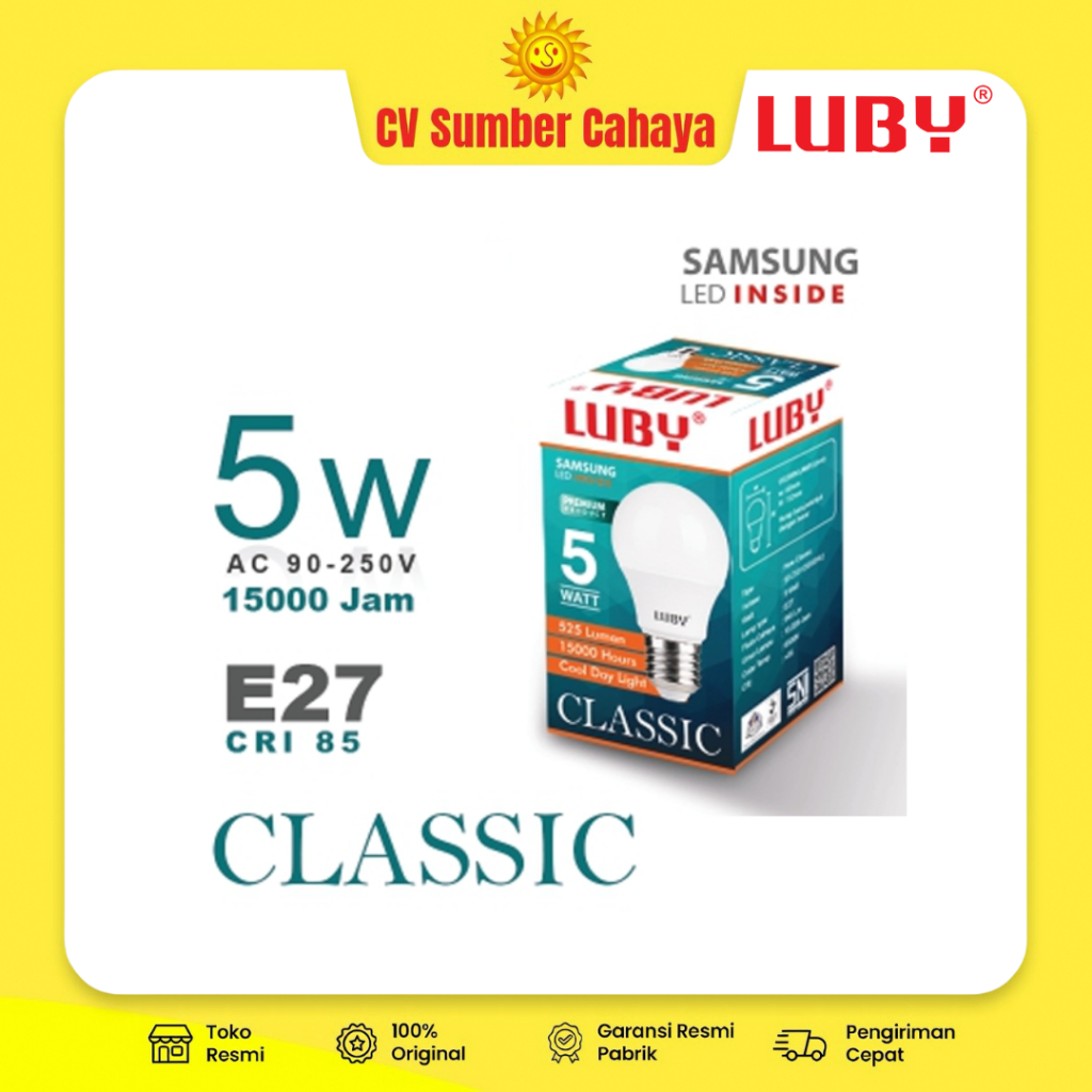 Luby Classic 5w Lampu Bohlam LED 5 Watt Bulb PUTIH