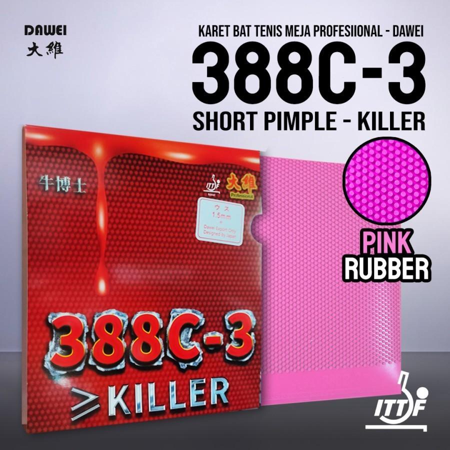Karet Bat Tenis Meja Pingpong Dawei 388C-3 Killer Pink Bintik Pendek Serang Jahat Original