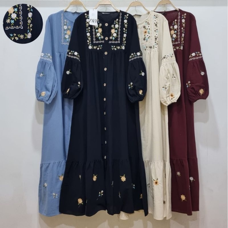 BEST SELLER GAMIS ZARA LINEN BORDIR TERBARU//DRESS ZARA LINEN BORDIR//GAMIS BORDIR//GAMIS ZARA LINEN
