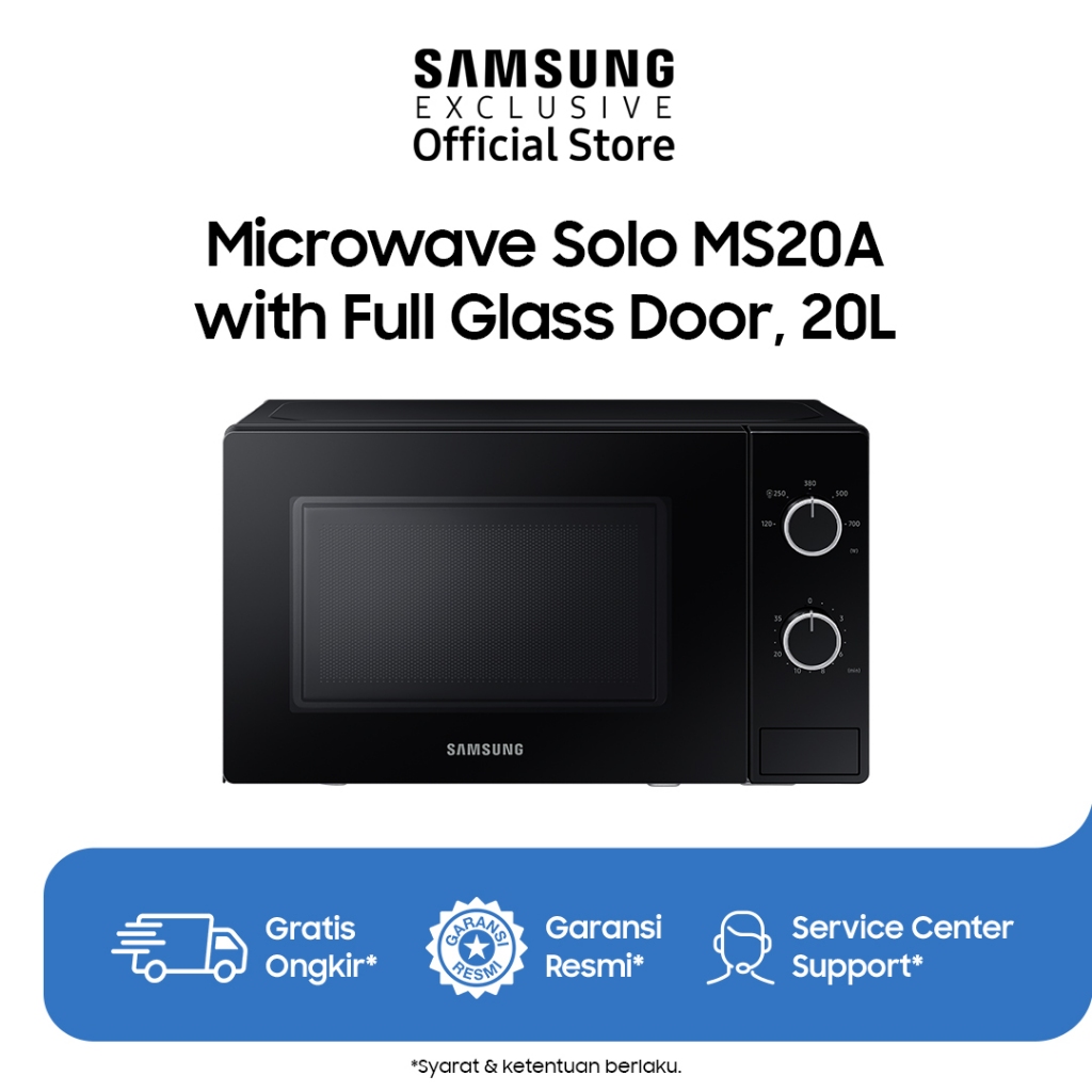 Samsung Microwave Oven Solo 20L | Full Glass Door | LED Lighting | Defrost | MS20A3010AL/SE