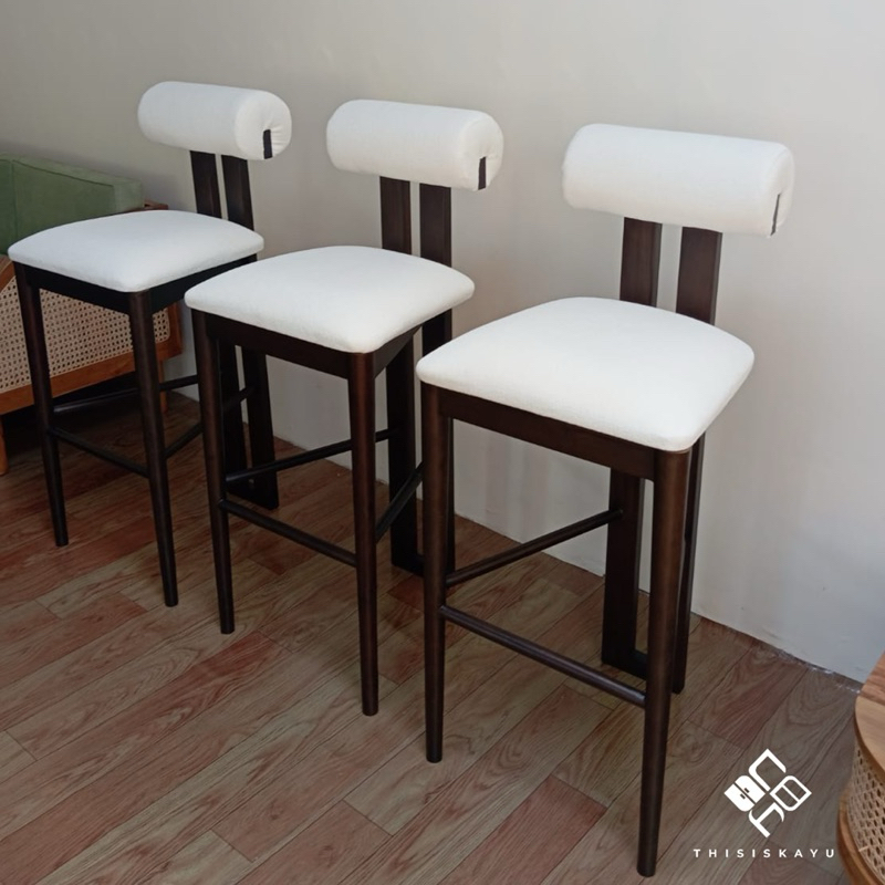 KURSI MAKAN BAR KAYU JATI BUSA EMPUK TEBAL | KURSI BAR KAYU JATI GAYA SCANDINAVIAN MODERN | KURSI MA