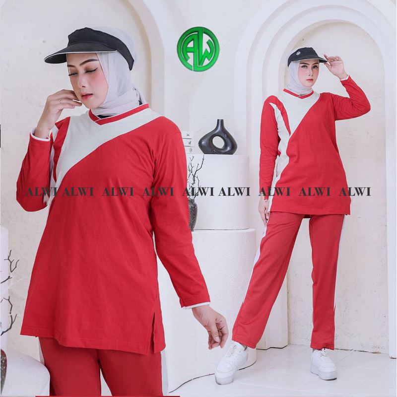STELAN BAJU OLAHRAGA TUNIK MERAH PUTIH TERBARU 2025 NOVA