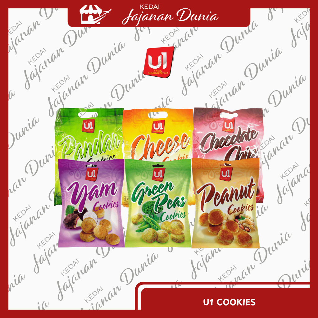 

U1 Cookies Pandan Cheese Chocolate Chips Yam Green Peas Peanut 300gr | Biskuit U1