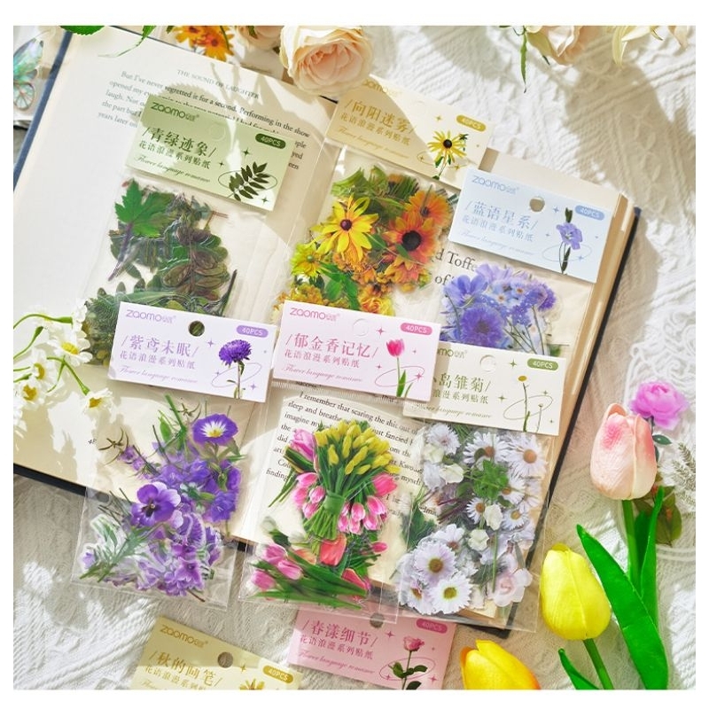 

40pcs PET sticker daisy tulip flower language Zaomo diy