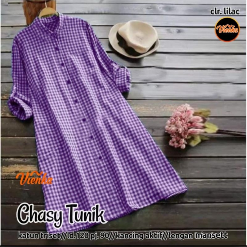 BAJU WANITA CHASY TUNIK JUMBO KATUN KOTAK-KOTAK BY VIENKA