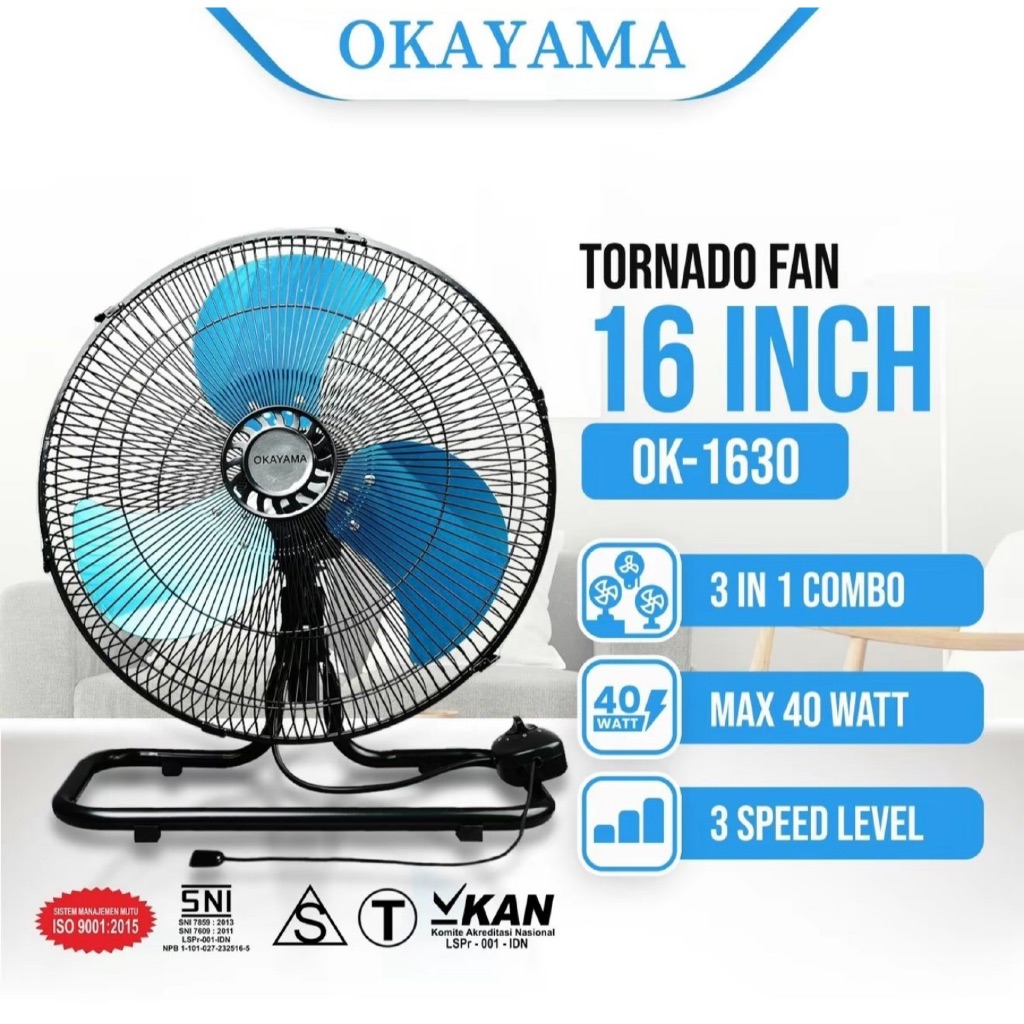 Kipas Angin Tornado Okayama 16 Inch OK-1630 / Kipas angin dinding besi 16 inch