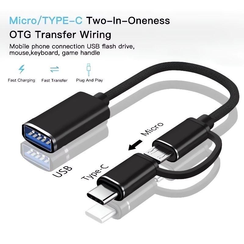 OTG 2 IN 1, Kabel Tipe C + Micro to USB Female 3.0, Multifungsi OTG transfer data dari Flashdisk Ke 