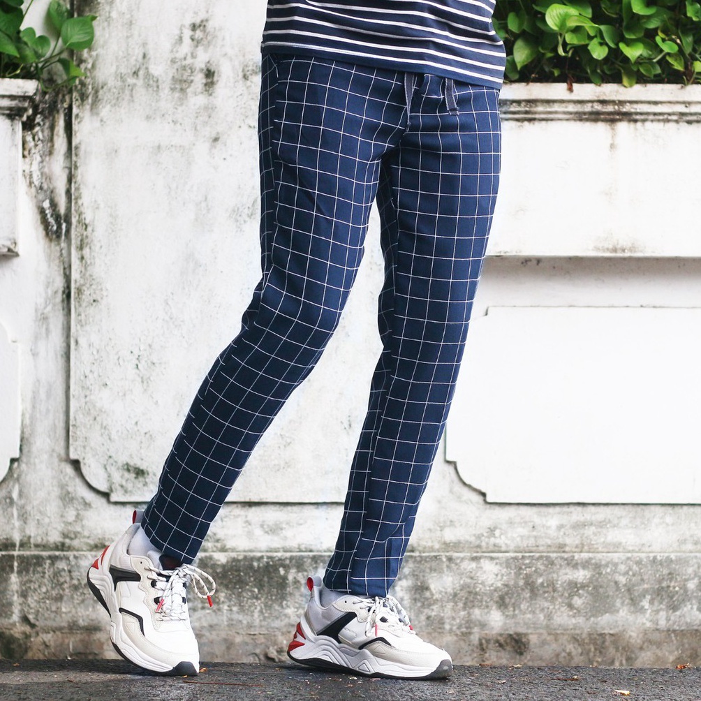 Lagi Promo Celana Tartan Panjang Motif Kotak Kotak Merah Biru Pria Ukuran 27  38