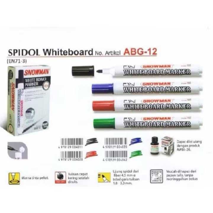 

( 1 Pack ) Spidol Snowman White Board Bisa Dihapus ABG - 12 Non Permanen - 1 Pack ISI 12 Biji