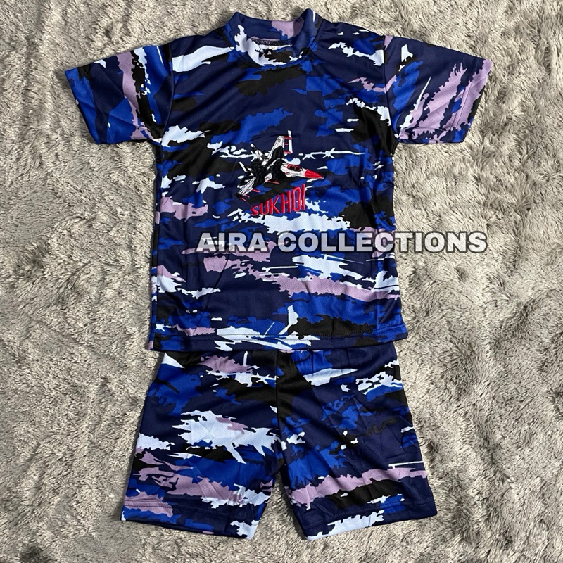 SETELAN KAOS ANAK TANGAN PENDEK LORENG TNI AU USIA 1 - 10 TAHUN KIDS ARMY UNISEX BORDIR