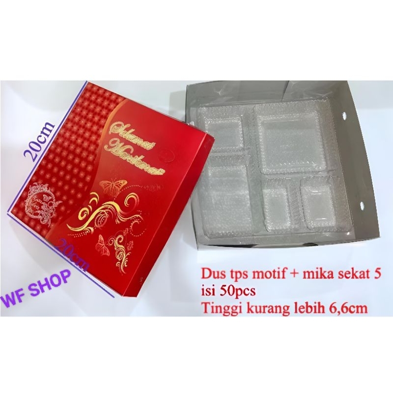 Isi 50set DUS MOTIF + MIKA 20x20CM SEKAT 5 box kardus kotak kertas tempat bekal makan nasi.