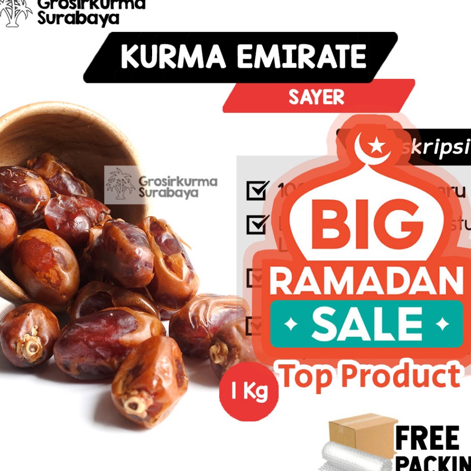 

Limited Kurma Gold Emirate Sayer 1KG Asli Arab Saudi Premium BPOM Untuk Nabeez Buka Puasa Basah Madu Enak