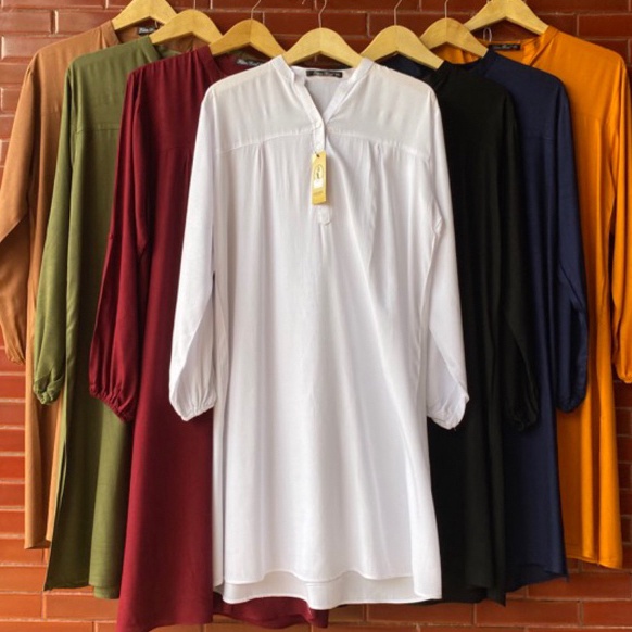 Miliki Long Tunik Atasan Polos Katun Rayon Putih White Black Hitam Merah Maroon Hijau Army Kuning Mu