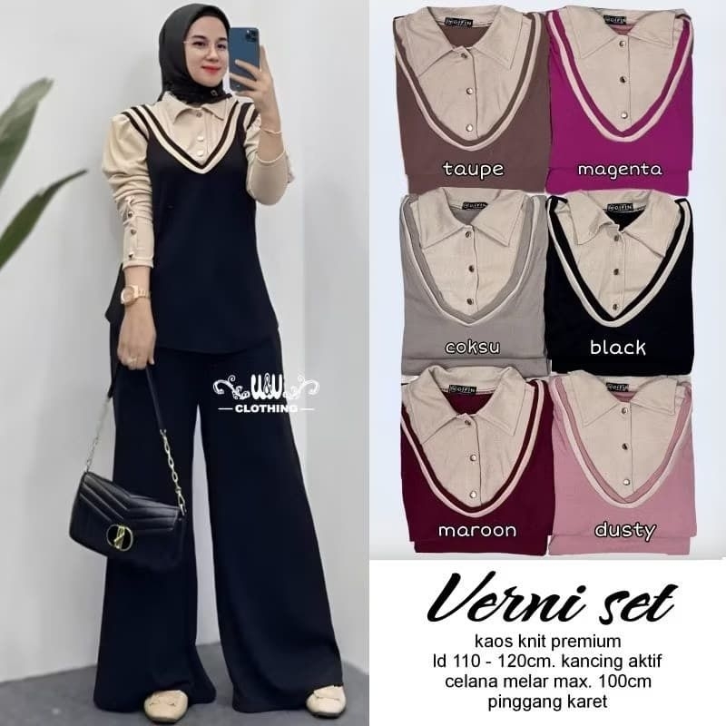 Verni Set / Aurel Setelan Wanita Terbaru Bahan Kaos Knit Turkey Premium Kancing Aktif Best Seller