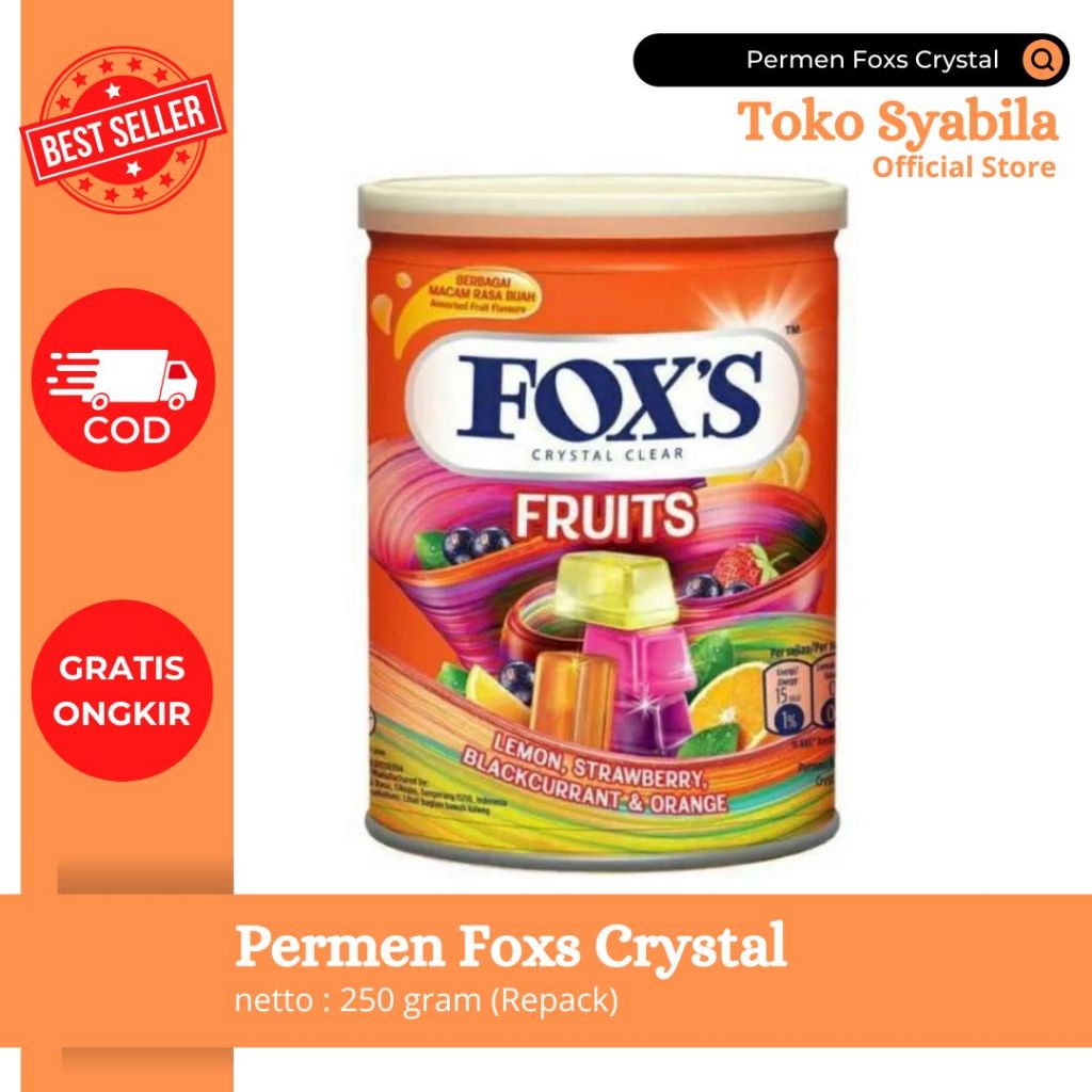 

TERMURAH!!! 250 gram Permen Foxs Fruit Balok Crystal Repack 250 gram