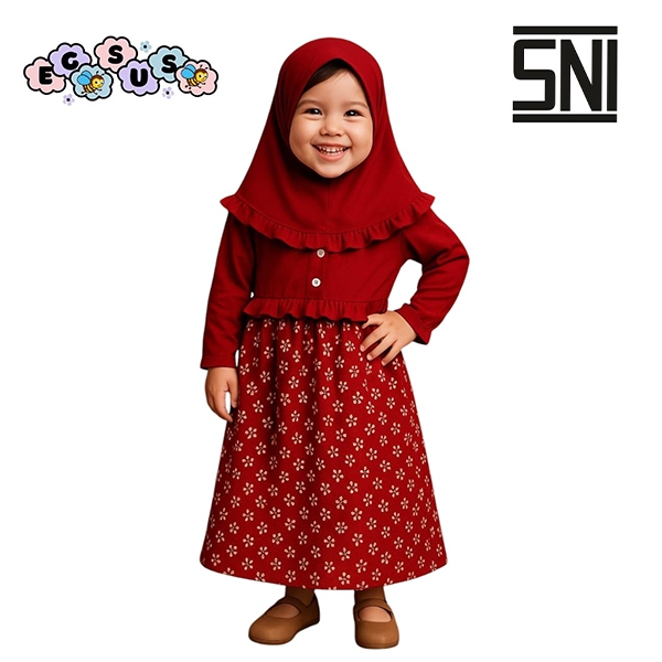 (EGSUS) Gamis Hijab Bayi Az-Zahra Spandek Kancing Motif Bunga New Born Baru Lahir 0-18 Bulan Maroon