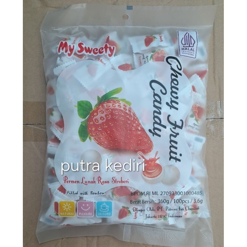 

MY SWEETY PERMEN LUNAK RASA BUAH STRAWBERY 360gr ISI 100 BIJI (CWERY FRUIT CANDY )