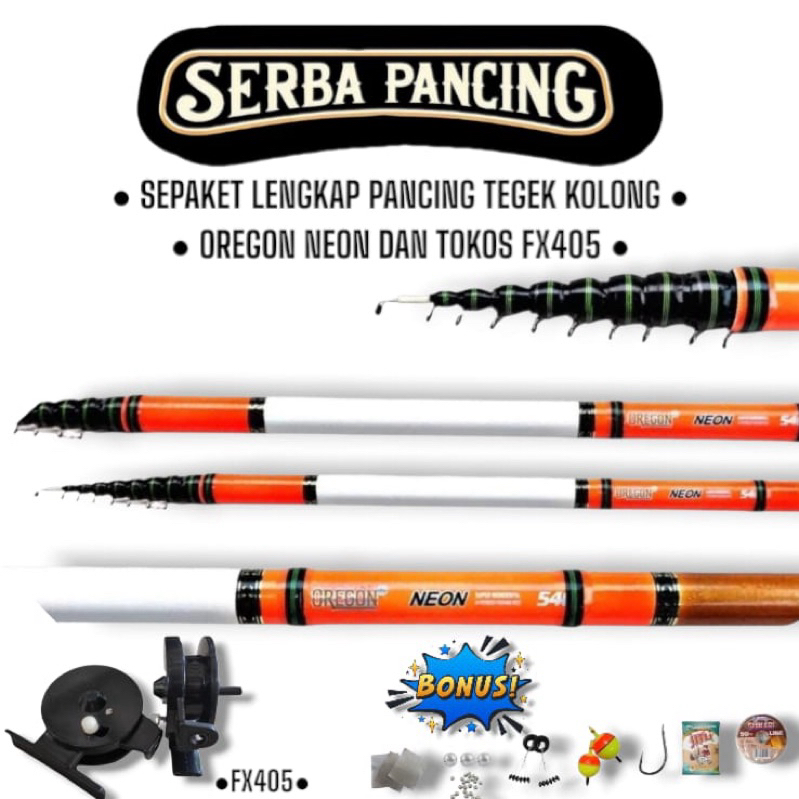 Set Lengkap Joran Pancing Tegek Oregon Neon Kolong 180-540Cm Dan Tokos Fx405 Dapat Bonus