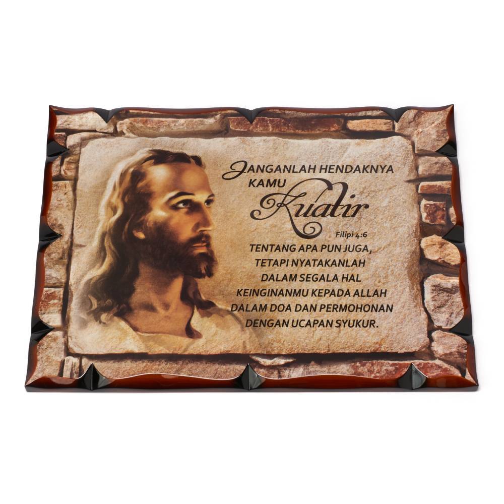 Hiasan Dinding Pajangan Gantung Kristen Kayu Segi Jumbo - Sepuluh Perintah Allah Perjamuan Kudus Doa