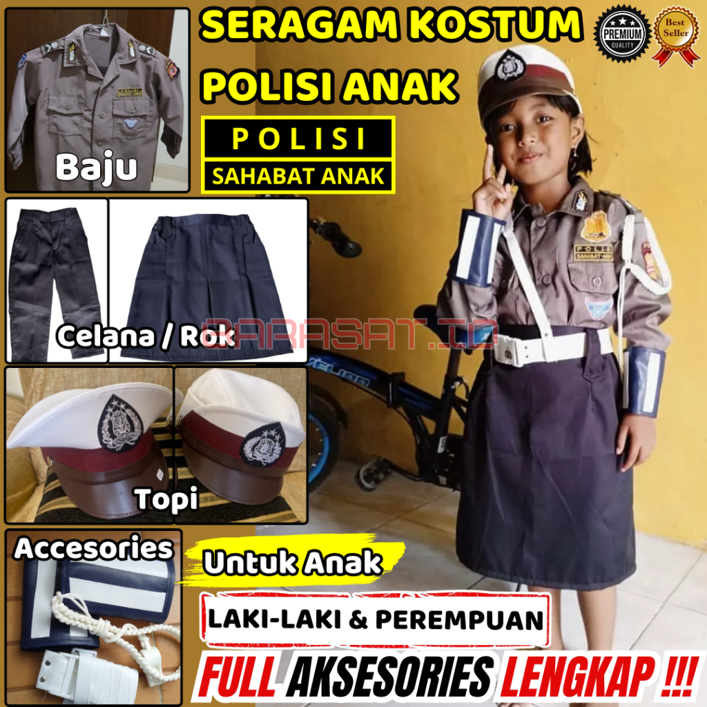 Seragam Lengkap Agustusan Fashion Show Polisi Anak Sekolah TK SD PAUD Full Aksesories  Cewek Cowok