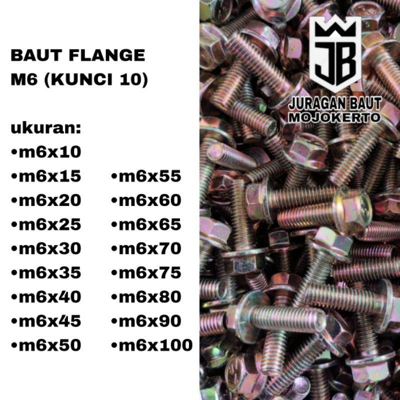 Baut flange m6 panjang 10mm s/d 100mm / baut flange kunci 10
