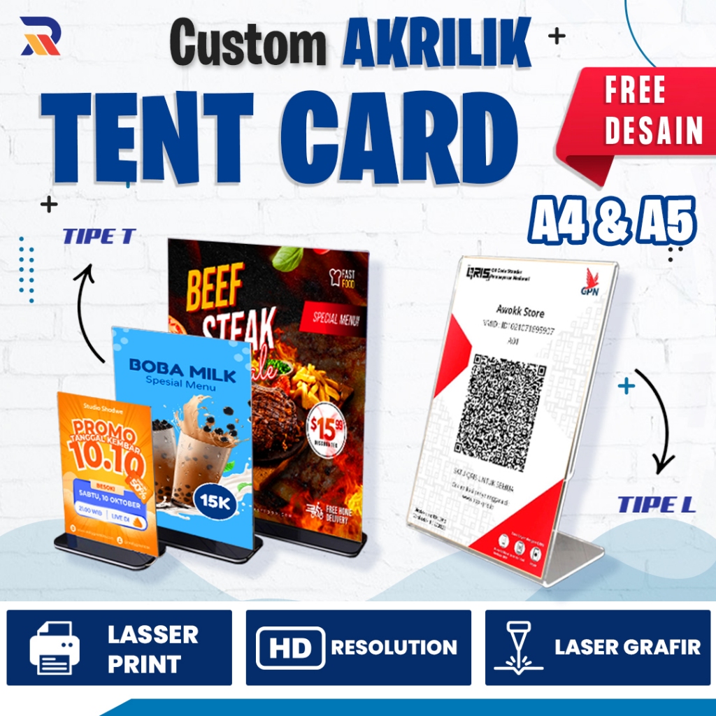 

Tempat Brosur Akrilik A5 & A4 2mm / Akrilik Tent Card FOTO/ Akrilik QRIS Tipe T dan L